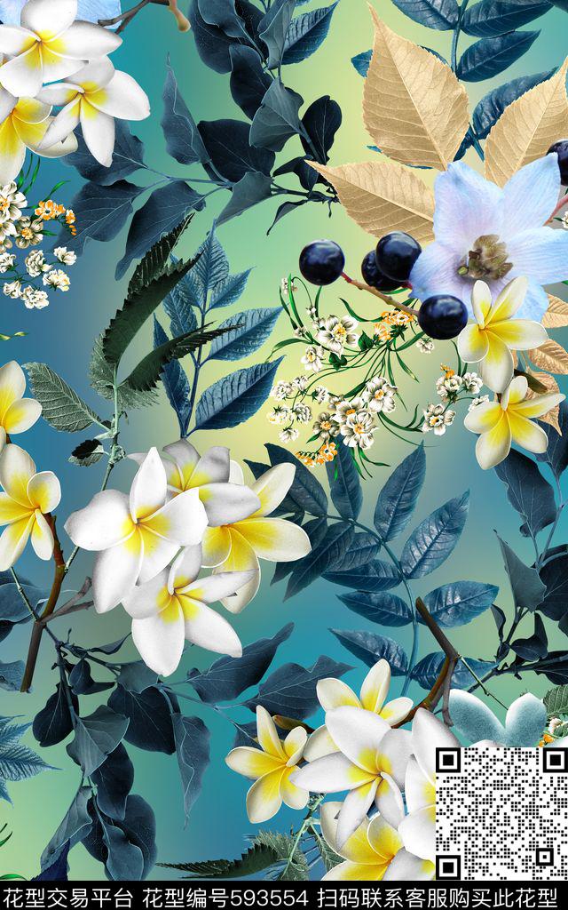 兰花花朵花卉数码印花华亿平台下载（图片编号: 593554） - 瓦栏（Walan）