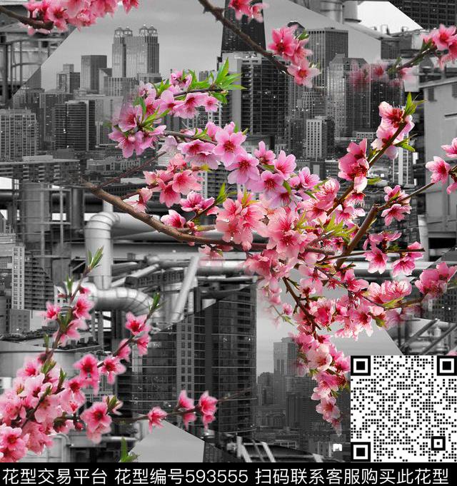桃花花朵花卉数码印花华亿平台下载（图片编号: 593555） - 瓦栏（Walan）
