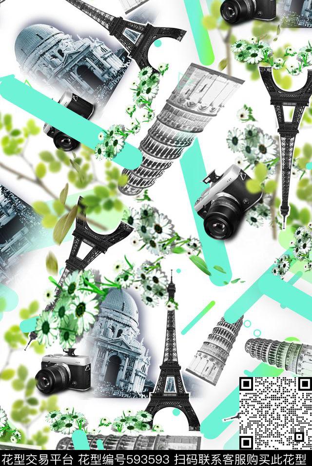 树叶建筑铁塔数码印花华亿平台下载（图片编号: 593593） - 瓦栏（Walan）