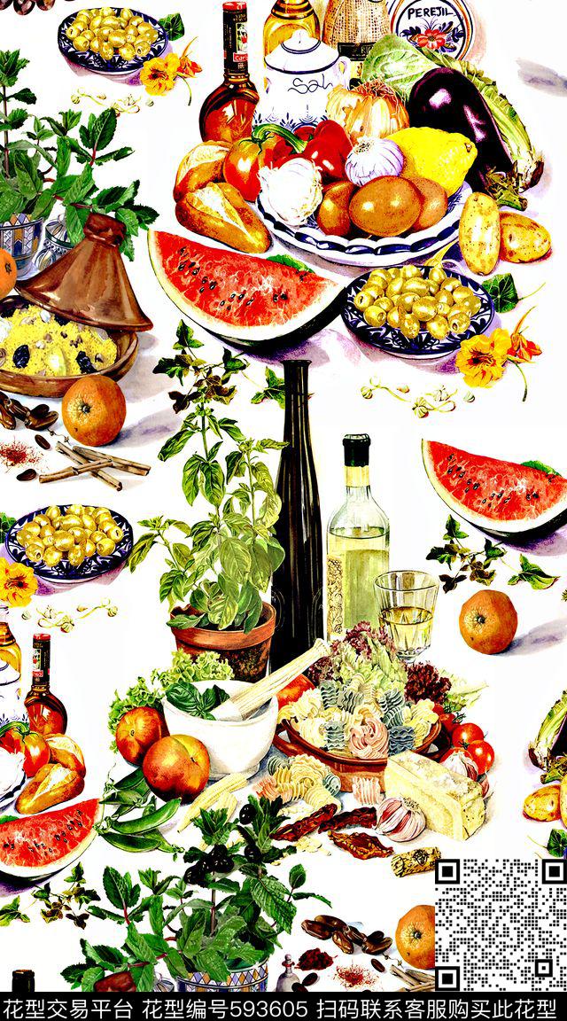 蔬菜水果花卉数码印花华亿平台下载（图片编号: 593605） - 瓦栏（Walan）