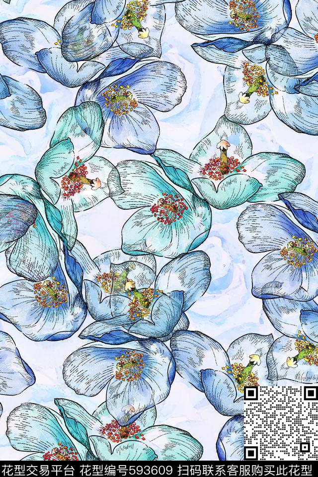 水彩花卉家纺数码印花华亿平台下载（图片编号: 593609） - 瓦栏（Walan）