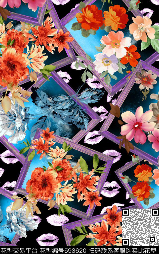 花朵嘴巴女装数码印花华亿平台下载（图片编号: 593620） - 瓦栏（Walan）