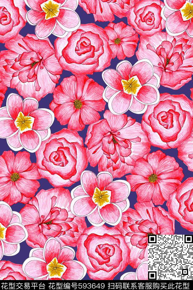 花卉花朵手绘数码印花华亿平台下载（图片编号: 593649） - 瓦栏（Walan）