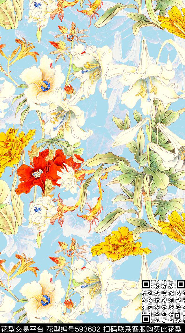 花朵花卉数码印花华亿平台下载（图片编号: 593682） - 瓦栏（Walan）