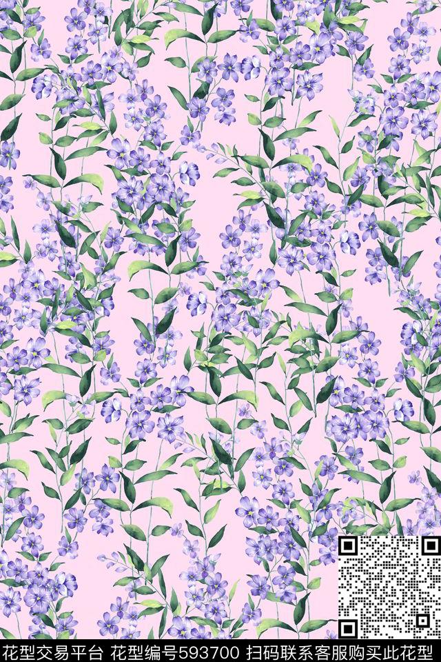手绘花卉清新淡雅浪漫数码印花华亿平台下载（图片编号: 593700） - 瓦栏（Walan）