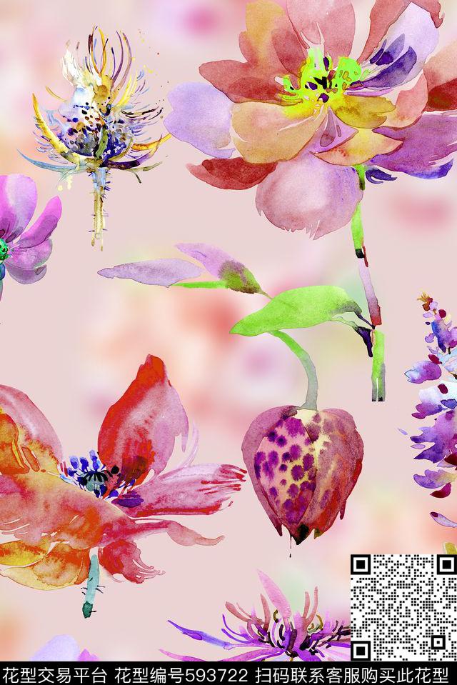 时尚清新花卉女装裙子印花清爽华亿平台数码印花华亿平台下载（图片编号: 593722） - 瓦栏（Walan）