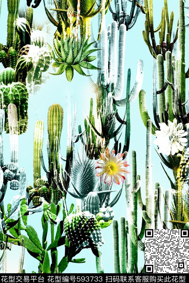 热带仙人球仙人掌数码印花华亿平台下载（图片编号: 593733） - 瓦栏（Walan）