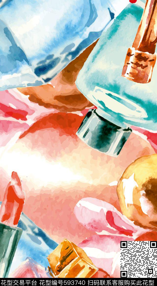 趣味口红香水瓶数码印花华亿平台下载（图片编号: 593740） - 瓦栏（Walan）