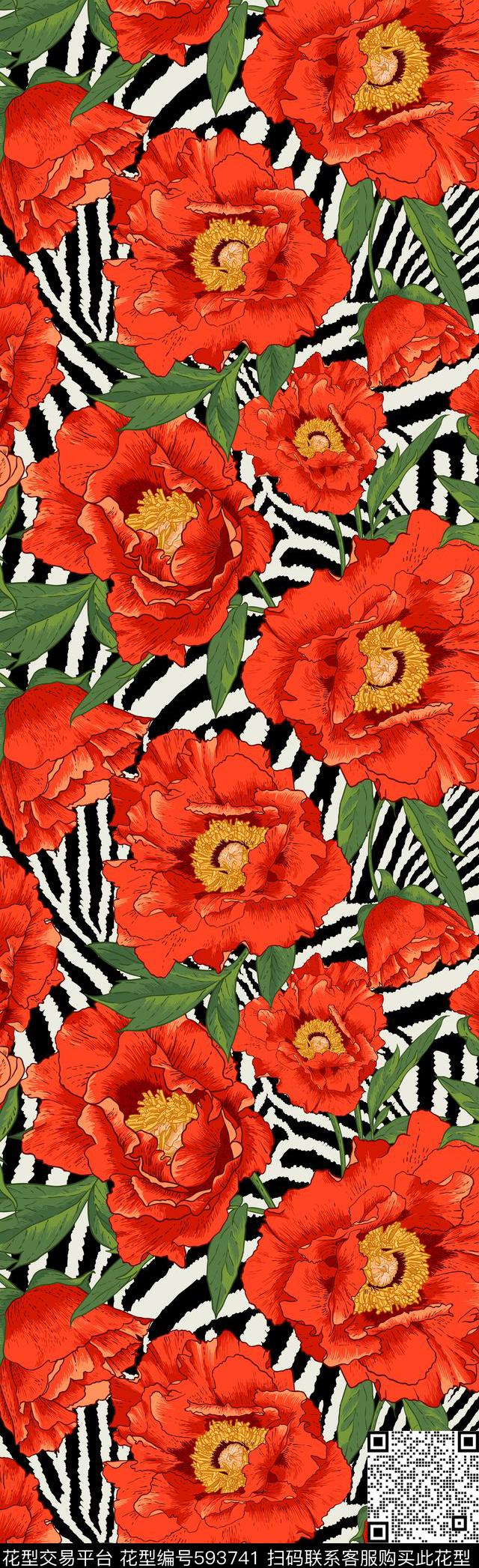 花朵牡丹花卉数码印花华亿平台下载（图片编号: 593741） - 瓦栏（Walan）