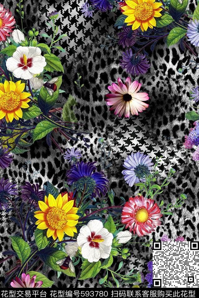 豹纹花卉数码印花华亿平台下载（图片编号: 593780） - 瓦栏（Walan）