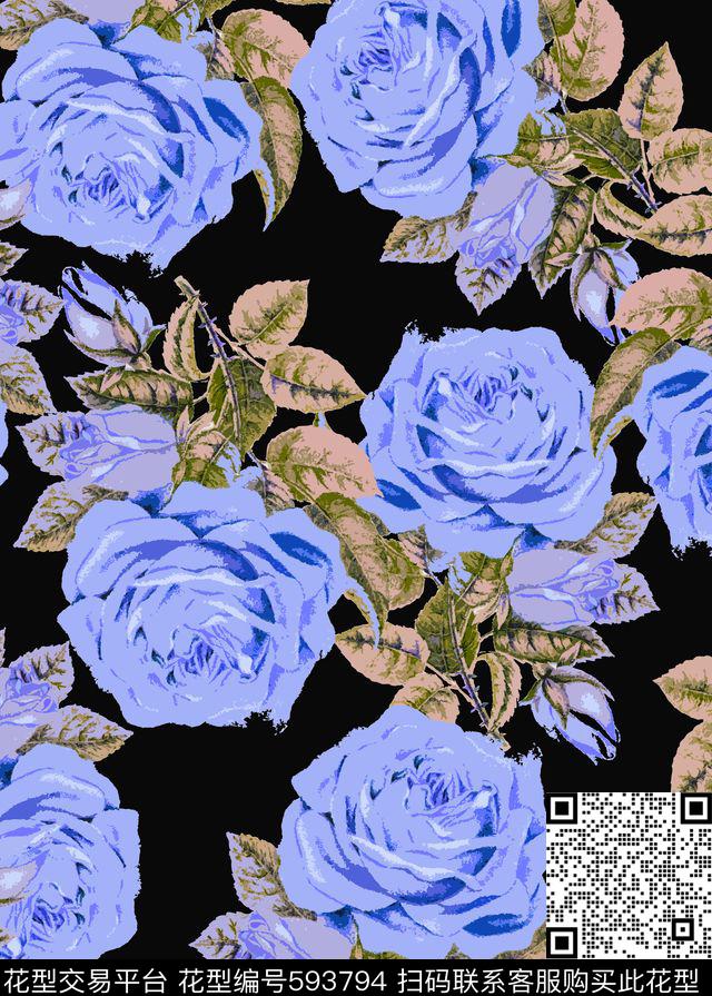 玫瑰花朵花卉数码印花华亿平台下载（图片编号: 593794） - 瓦栏（Walan）