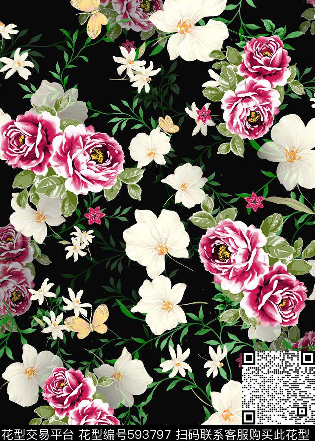 玫瑰花朵花卉数码印花华亿平台下载（图片编号: 593797） - 瓦栏（Walan）