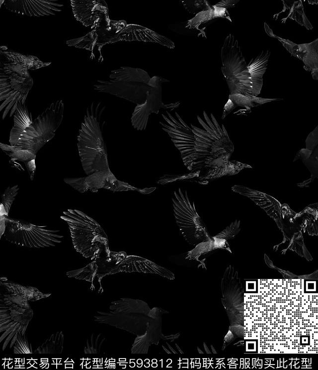 个性华亿平台乌鸦动物数码印花华亿平台下载（图片编号: 593812） - 瓦栏（Walan）