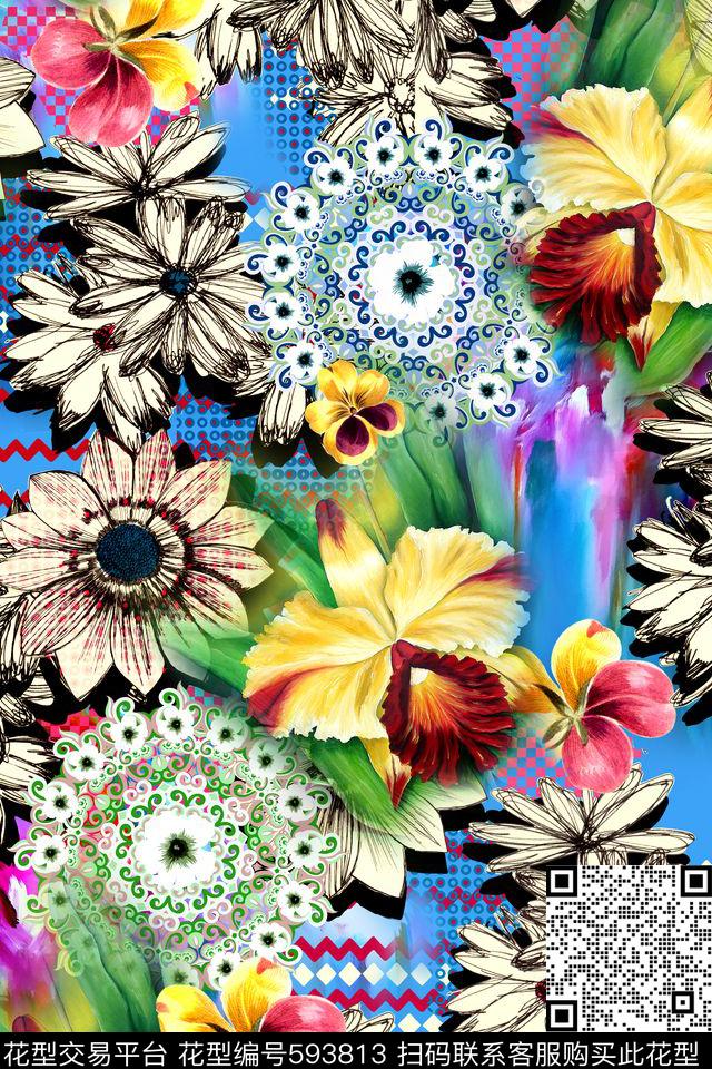 VIP华亿平台抽象几何数码印花华亿平台下载（图片编号: 593813） - 瓦栏（Walan）