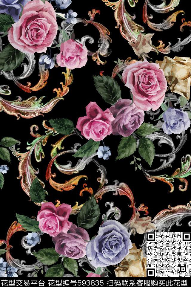 樱花百合荷花数码印花华亿平台下载（图片编号: 593835） - 瓦栏（Walan）