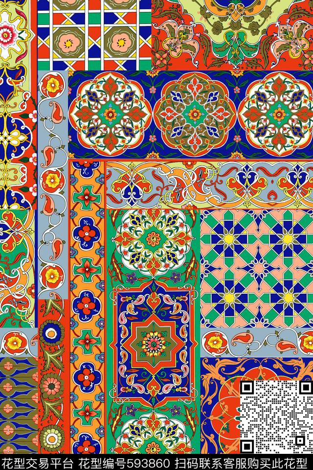 民族风花草纹饰女装传统印花华亿平台下载（图片编号: 593860） - 瓦栏（Walan）