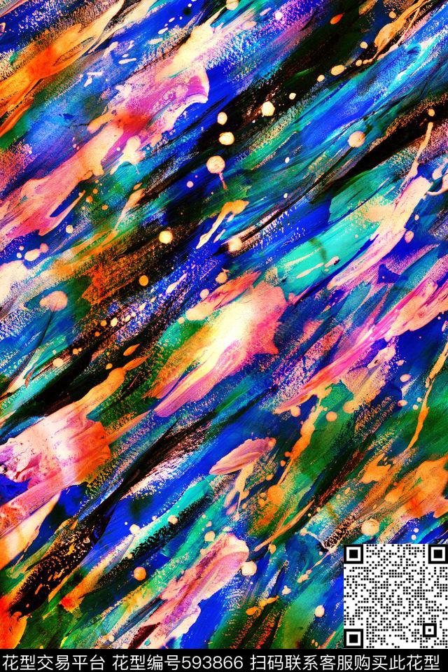 手绘原创色彩斑斓数码印花华亿平台下载（图片编号: 593866） - 瓦栏（Walan）