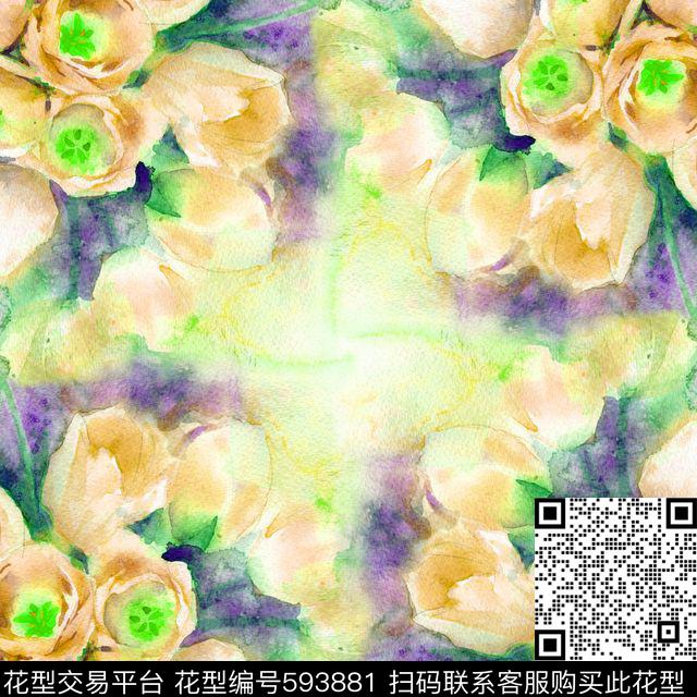 百合水彩花朵数码印花华亿平台下载（图片编号: 593881） - 瓦栏（Walan）
