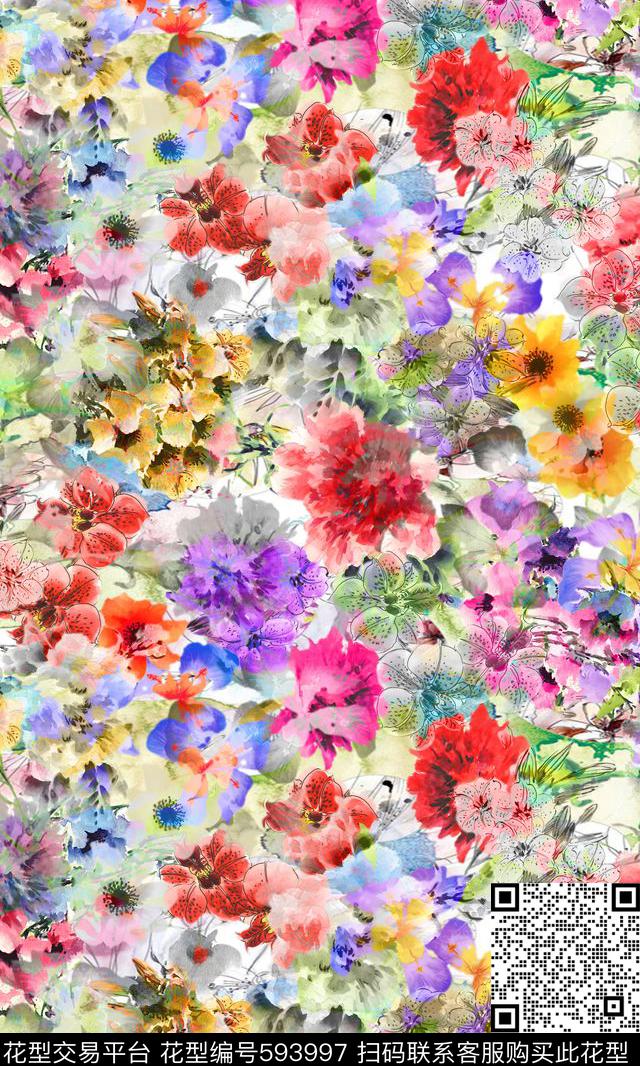 水彩大花朵花朵花卉数码印花华亿平台下载（图片编号: 593997） - 瓦栏（Walan）