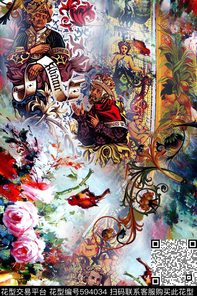 英式手绘花卉数码印花华亿平台下载（图片编号: 594034） - 瓦栏（Walan）