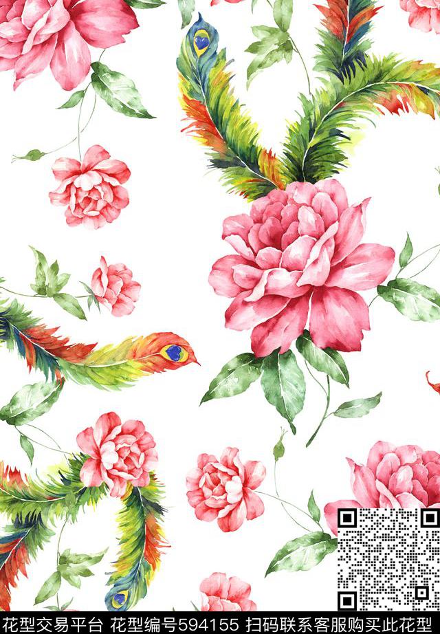 玫瑰花朵花卉数码印花华亿平台下载（图片编号: 594155） - 瓦栏（Walan）