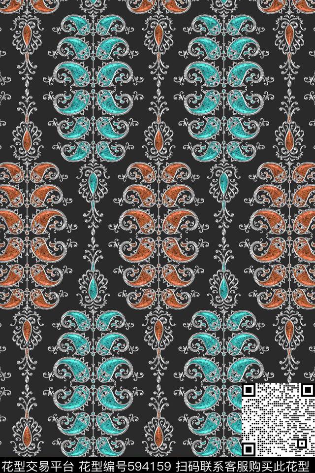 珠宝宝石佩斯利火腿纹数码印花华亿平台下载（图片编号: 594159） - 瓦栏（Walan）