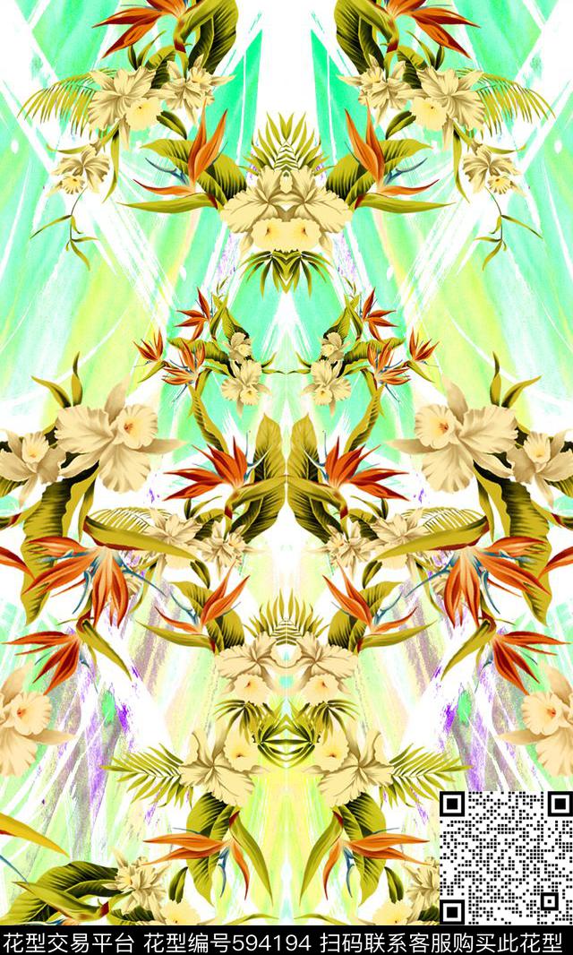 定位花卉炫彩。热带叶子。泳装传统印花华亿平台下载（图片编号: 594194） - 瓦栏（Walan）