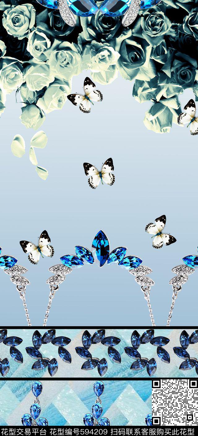 珠宝花卉玫瑰数码印花华亿平台下载（图片编号: 594209） - 瓦栏（Walan）