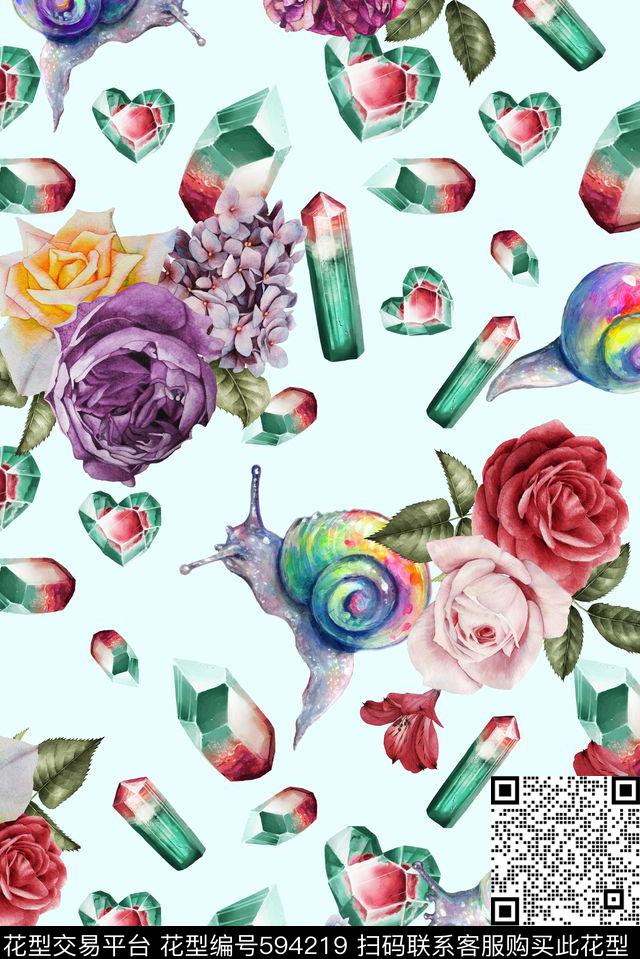 花卉蜗牛钻石数码印花华亿平台下载（图片编号: 594219） - 瓦栏（Walan）