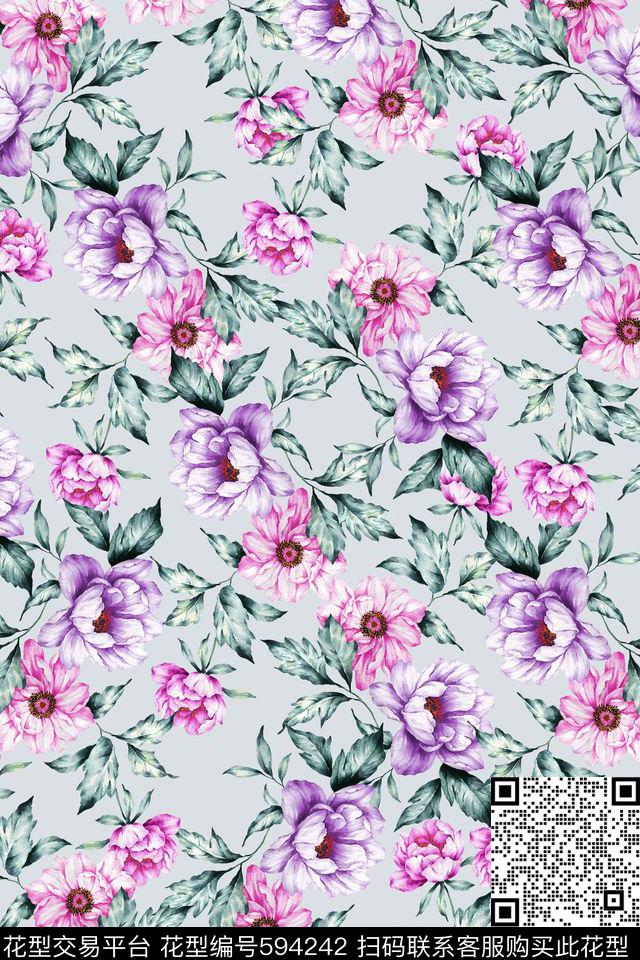 时尚清新春夏手绘花卉数码印花华亿平台下载（图片编号: 594242） - 瓦栏（Walan）