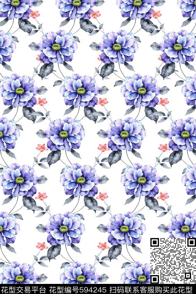时尚清新春夏手绘花卉数码印花华亿平台下载（图片编号: 594245） - 瓦栏（Walan）