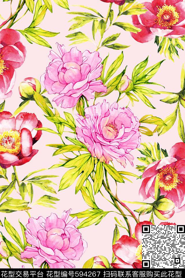欧美花形最新流行欧美彩色抽象花水彩花卉数码印花华亿平台下载（图片编号: 594267） - 瓦栏（Walan）