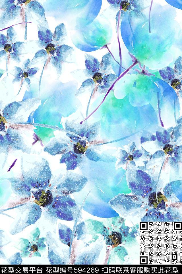 水彩水墨花卉抽象数码印花华亿平台下载（图片编号: 594269） - 瓦栏（Walan）