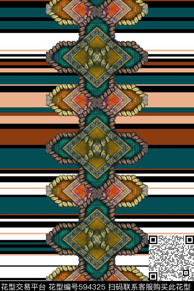 条纹名族风定位。时装。数码印花华亿平台下载（图片编号: 594325） - 瓦栏（Walan）