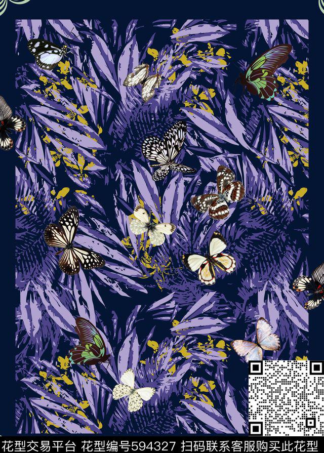 蝴蝶棕榈叶数码印花华亿平台下载（图片编号: 594327） - 瓦栏（Walan）