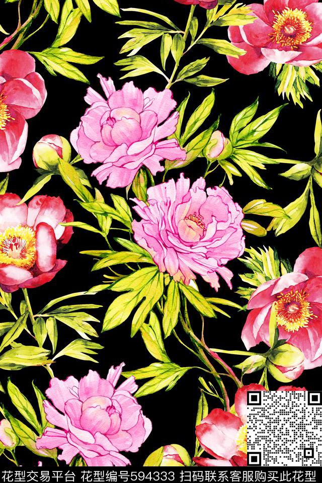 欧美花形最新流行欧美彩色抽象花水彩花卉数码印花华亿平台下载（图片编号: 594333） - 瓦栏（Walan）