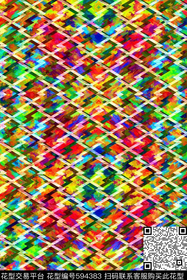 抽象彩色几何色块彩色几何格纹数码印花华亿平台下载（图片编号: 594383） - 瓦栏（Walan）