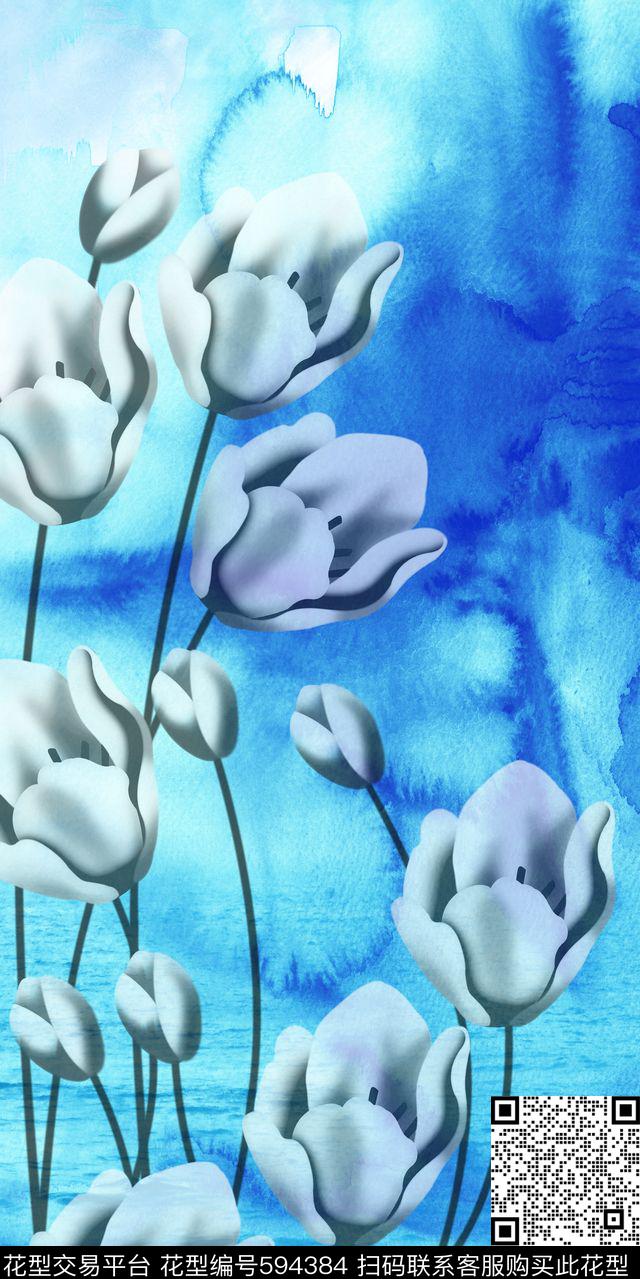 花卉花朵手绘水彩底纹数码印花华亿平台下载（图片编号: 594384） - 瓦栏（Walan）