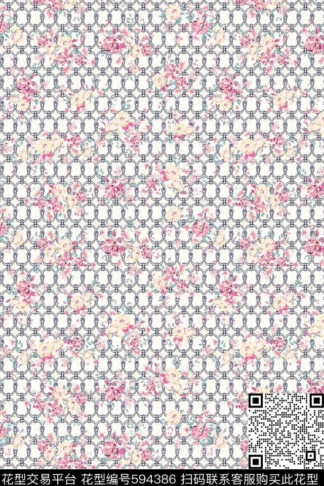 花卉几何底纹链条传统印花华亿平台下载（图片编号: 594386） - 瓦栏（Walan）
