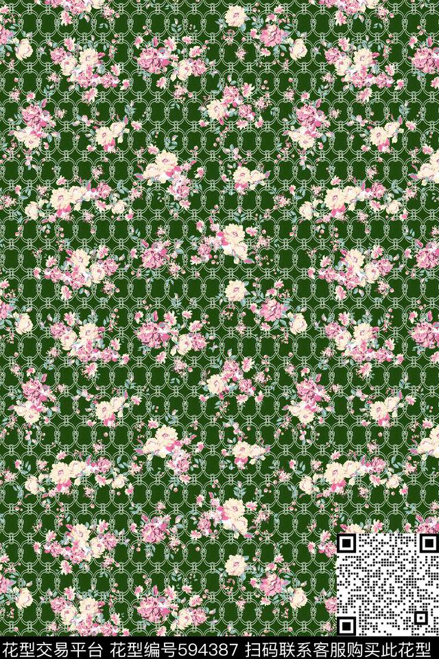花卉几何底纹链条传统印花华亿平台下载（图片编号: 594387） - 瓦栏（Walan）