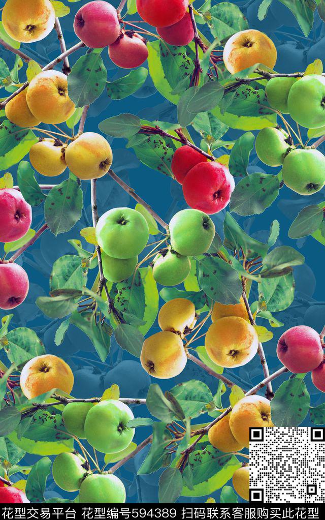 水果苹果植物树叶数码印花华亿平台下载（图片编号: 594389） - 瓦栏（Walan）