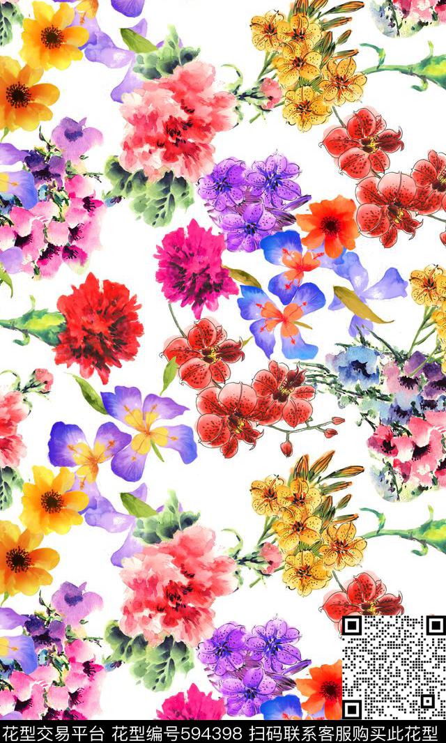 花卉水彩手绘花卉花朵花卉花朵组合数码印花华亿平台下载（图片编号: 594398） - 瓦栏（Walan）