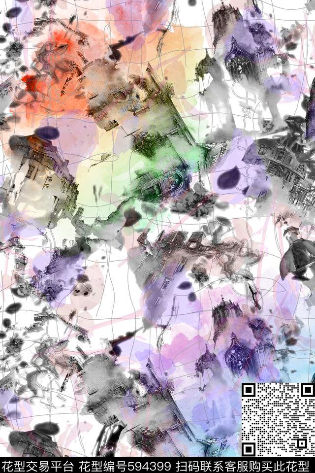 手绘线条抽象水彩底纹手绘水彩建筑数码印花华亿平台下载（图片编号: 594399） - 瓦栏（Walan）