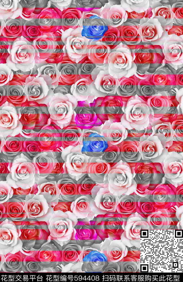 几何花朵条纹数码印花华亿平台下载（图片编号: 594408） - 瓦栏（Walan）