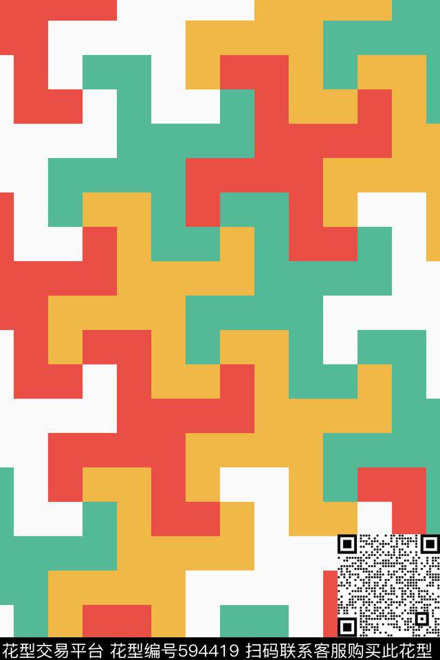 马赛克色块十字传统印花华亿平台下载（图片编号: 594419） - 瓦栏（Walan）