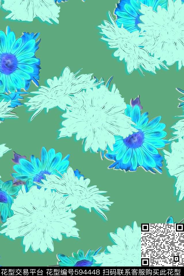 油画花卉菊花线描花数码印花华亿平台下载（图片编号: 594448） - 瓦栏（Walan）