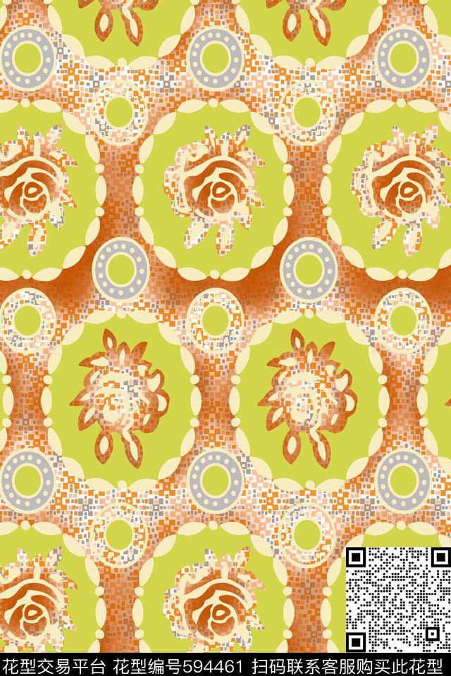 圆圈圆形几何传统印花华亿平台下载（图片编号: 594461） - 瓦栏（Walan）