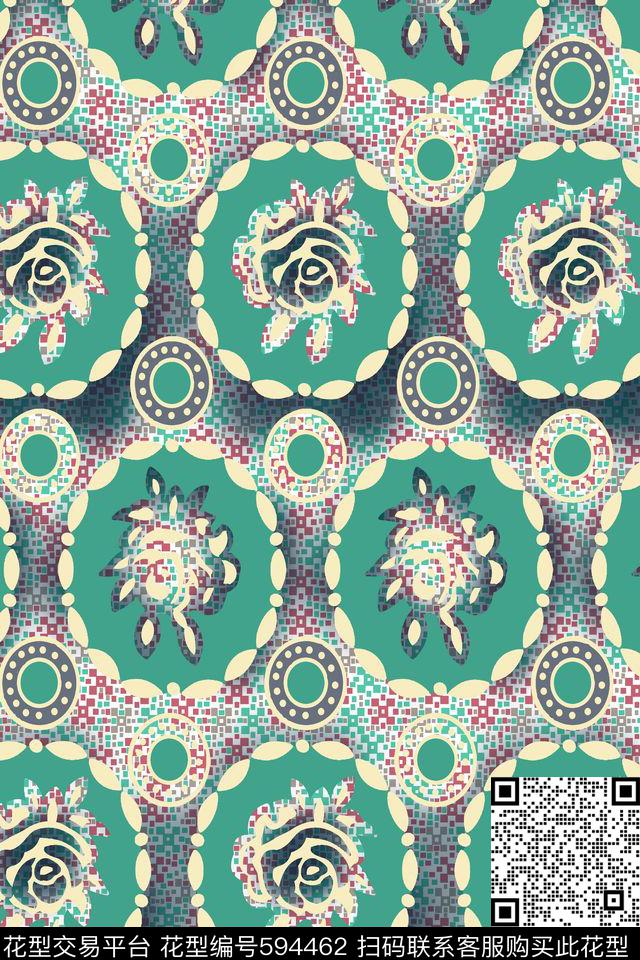 圆圈圆形几何传统印花华亿平台下载（图片编号: 594462） - 瓦栏（Walan）