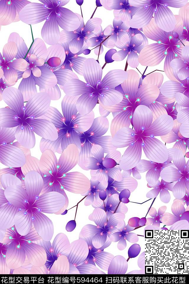 小碎花大花兰花数码印花华亿平台下载（图片编号: 594464） - 瓦栏（Walan）