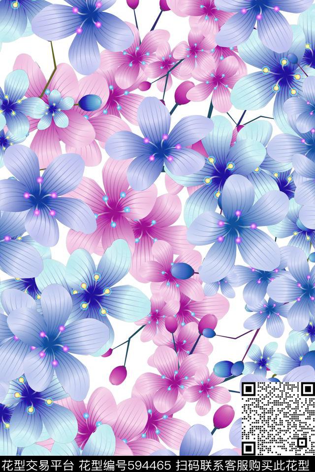 小碎花大花兰花数码印花华亿平台下载（图片编号: 594465） - 瓦栏（Walan）